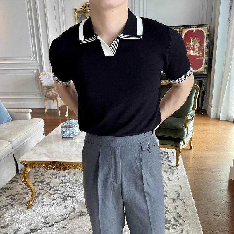 Men's Clothing Summer New Polo Shirt Men's British Casual Business Lapel Ice Silk Knitted T Shirt Slim Thin Short Sleeve Men_voghion.com