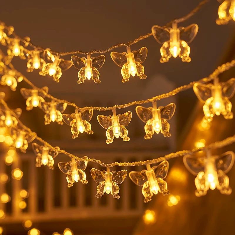 Cordão de luzes LED em formato de borboleta - Luzes de fada à prova d'água IP42 para ambientes internos, ideais para decoração de quartos, barracas e quartos infantis (branco quente/mudança de cor)_voghion.com