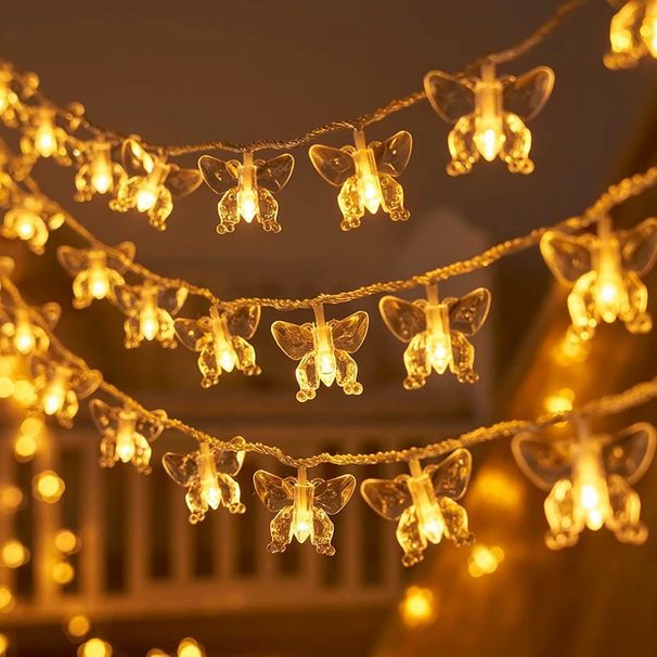 Cordão de luzes LED em formato de borboleta - Luzes de fada à prova d'água IP42 para ambientes internos, ideais para decoração de quartos, barracas e quartos infantis (branco quente/mudança de cor)_voghion.com