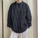 Men's Round Neck Knitting Coat Men's Design Fried Dough Twists Loose Lazy Sweater_voghion.com