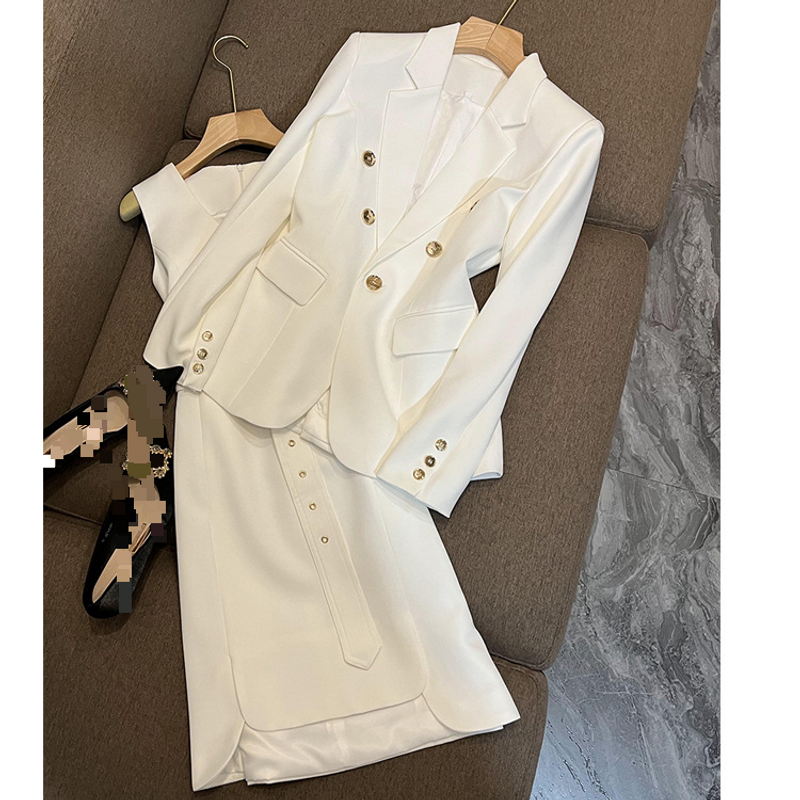 Abbigliamento da donna Moda da donna Completo bianco Gilet Gonna Temperamento Giacca Set due pezzi Look snello e giovane_voghion.com