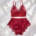 Intimo da donna, rosso vino, in pizzo, stile Passion Temptation, con cuciture in raso, sexy, due pezzi_voghion.com