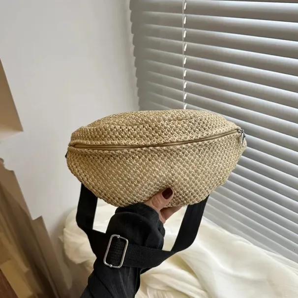 Strandmode: Gewebte Stroh-Umhängetasche, Brusttasche mit verstellbarem Gurt, Hüfttasche für Damen, ideal für den täglichen Gebrauch 250526_voghion.com