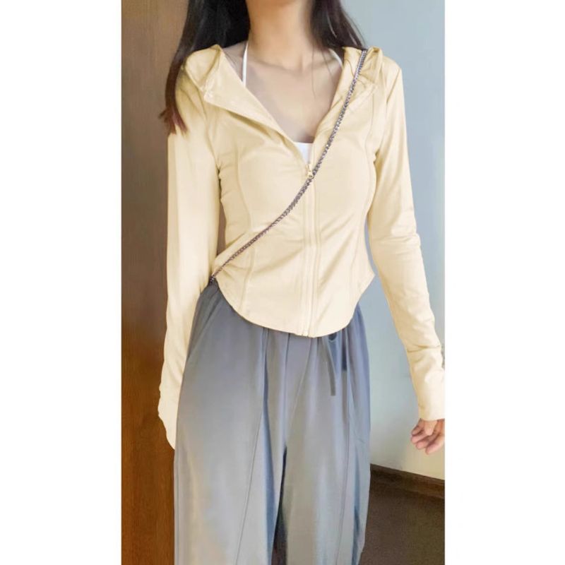 RenMou Pink Ice Silk Sunscreen Clothing Women's Summer Slim Fit Yoga Coat Tight Top 2024 New Set Cardigan Exclusive Supply_voghion.com