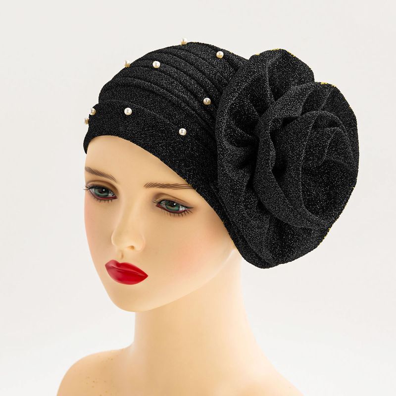 Chapeau turban populaire en soie brillante à grandes fleurs, chapeau indien en perles, style de fête de bal, chapeau décoratif de maquillage multi-usages_voghion.com