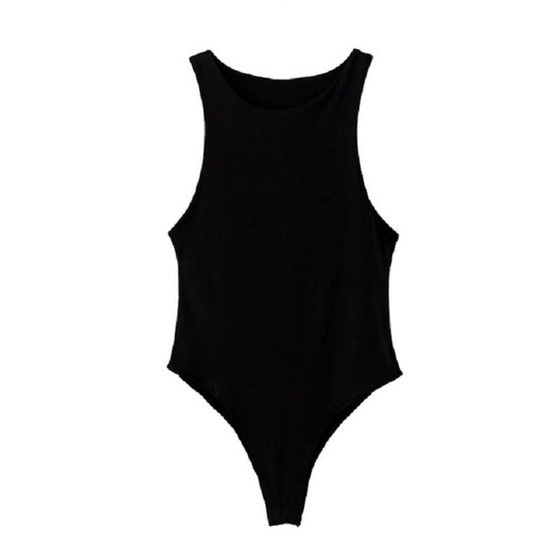 Women's   style women's solid color sexy off-shoulder sleeveless jumpsuit with slimming bottoming tights underneath_voghion.com
