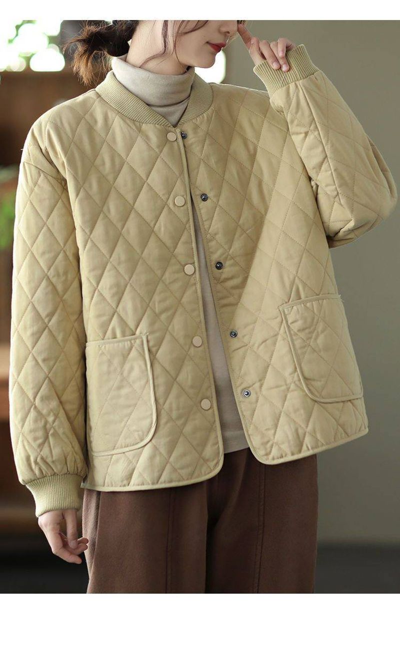 Winter solid color small casual plus size home clothing high-end short style loose long sleeved with thin collar cotton_voghion.com