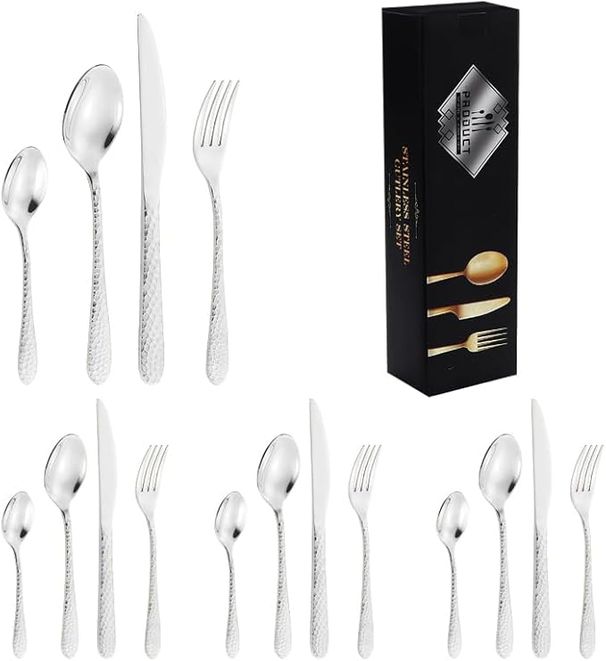 20 τεμ. Χρυσό μοντέρνο μαχαίρι από ανοξείδωτο ατσάλι για 4 πιρούνια Μαχαίρια και κουτάλια για πάρτι Σκεύη τραπεζαρίας Κομψό, δημιουργικό σχέδιο, λαβή για πάρτι για φεστιβάλ_voghion.com