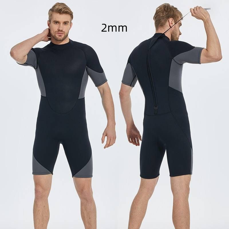 Men's 2-3mm One-piece Short Diving Suit, Rear Zipper Rubber Diving Suit, Cold-proof And Warm Outdoor Swimming And Snorkeling Suit_voghion.com