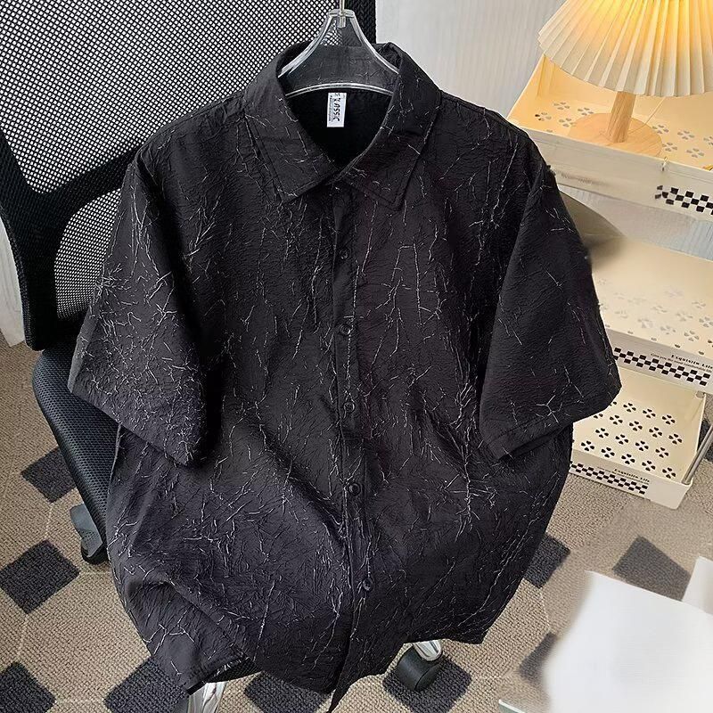 Men's Clothing Texture Short Sleeved Shirt Trendy Casual Trendy Loose Half Sleeved Shirt Jacket_voghion.com
