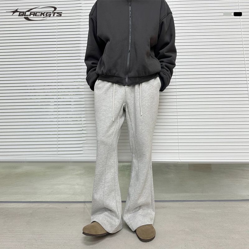 Pure GTS Retro Gray Draped Flared Casual Pants Autumn Trendy Brand Loose Sports Sweatpants For Men_voghion.com