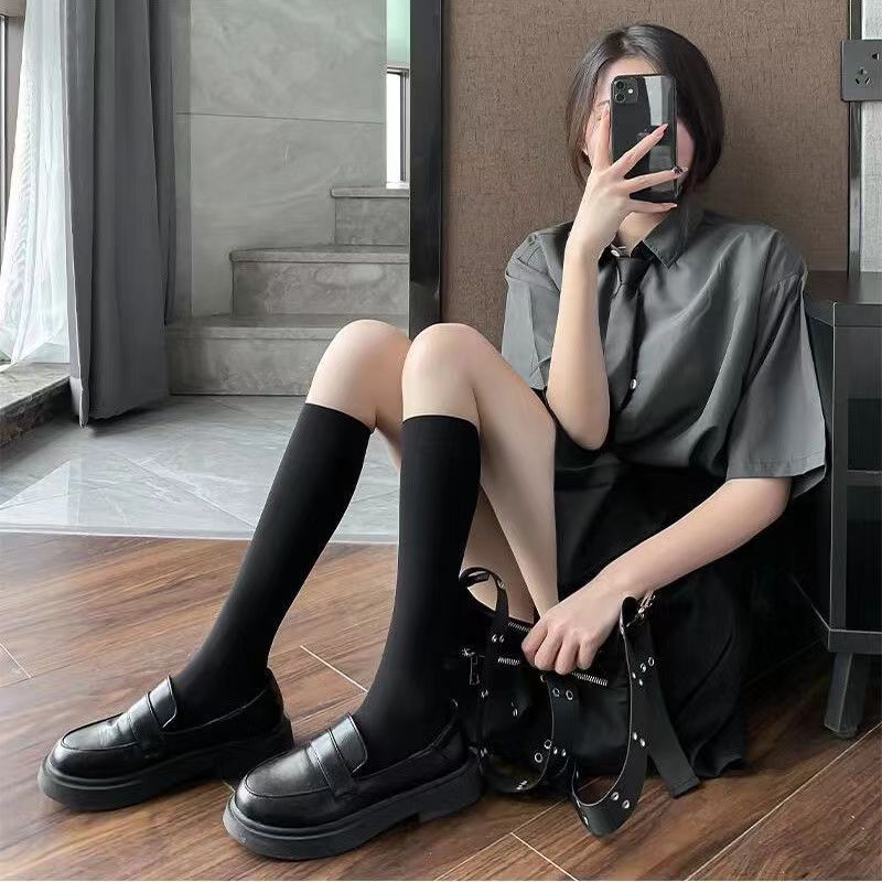 Calf For Women, Ice Socks, Summer Thin Style, Strong Compression, Slimming, Over-the-Knee Long Tube, Black And White,_voghion.com