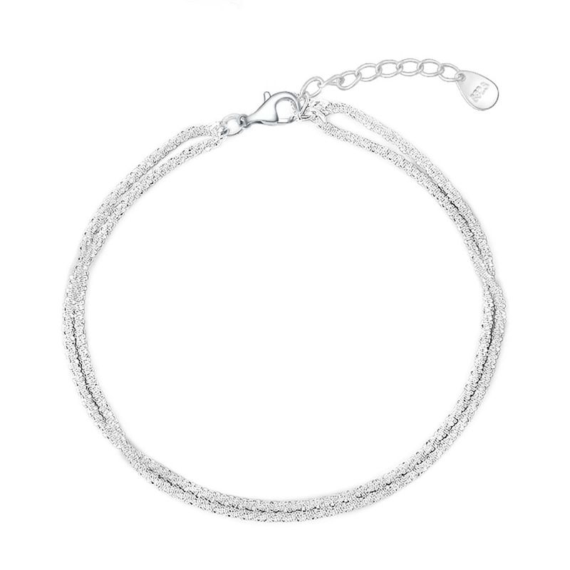 Cavigliera di alta qualità in argento semplice, squisita, intrecciata, versatile e di nicchia_voghion.com