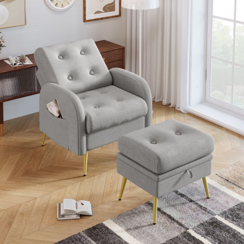 Loungesessel Mit Fußstütze, Rückenlehne 3-stufig Verstellbar, Neigbar, Stuhl Mit Seitlicher Ablage_voghion.com