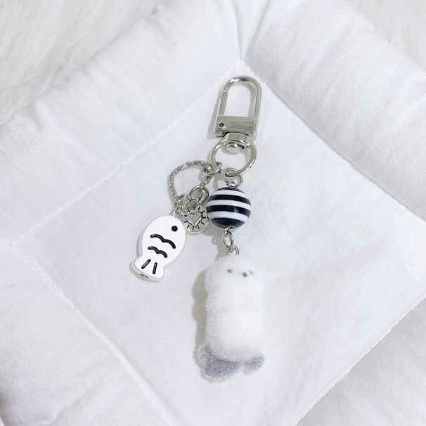 Glacier Ocean Series Cute Adorable Flocked 3D Kitten And Seal Keychain Bag Pendant_voghion.com