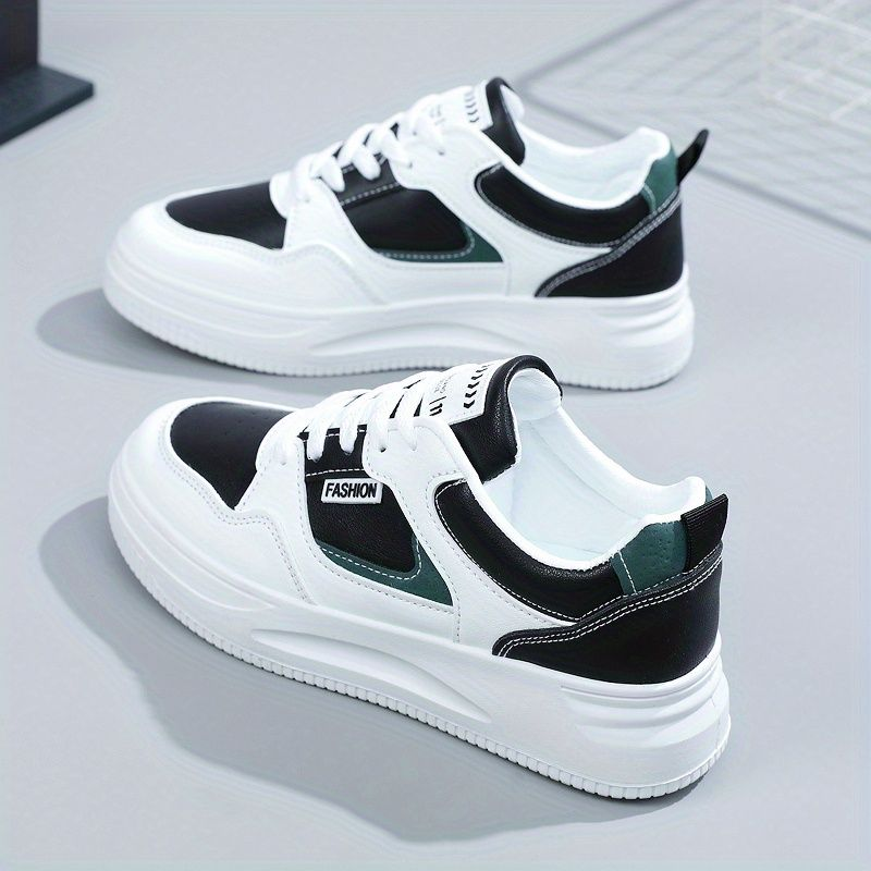 Scarpe da ginnastica casual e alla moda da donna, scarpe da skate a blocchi di colore con toppa con lettera, scarpe stringate basse_voghion.com