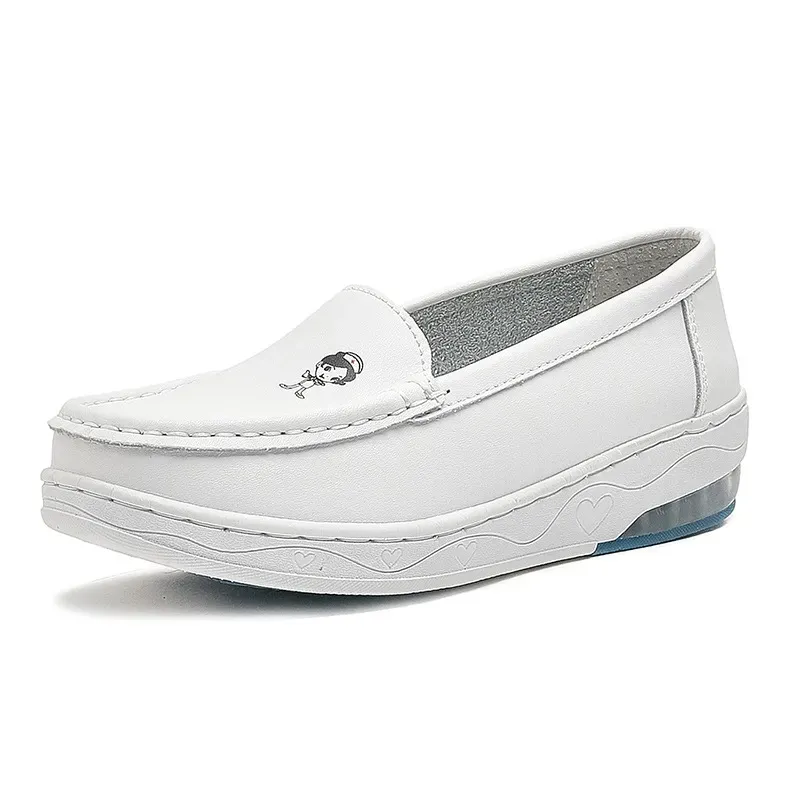 Scarpe basse casual da donna con suola spessa e morbida, bianche, slip-on 456_voghion.com