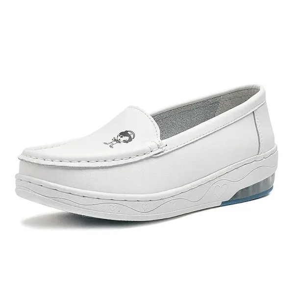 Scarpe basse casual da donna con suola spessa e morbida, bianche, slip-on 456_voghion.com