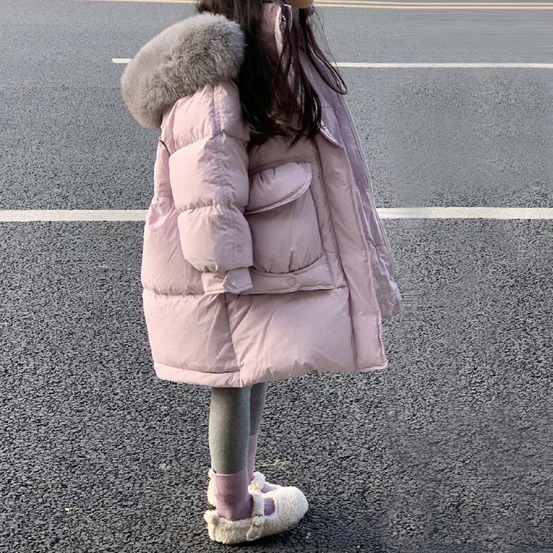 Toddler Girls Clothing Big Fur Collar Hooded Down Cotton Jacket Children's Medium And Long Cotton Coat_voghion.com
