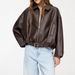 Vintage-Inspired Women's Bomber Jacket - Faux Leather Casual Coat With Relaxed Fit, Multiple Pockets (Black, Brown)_voghion.com