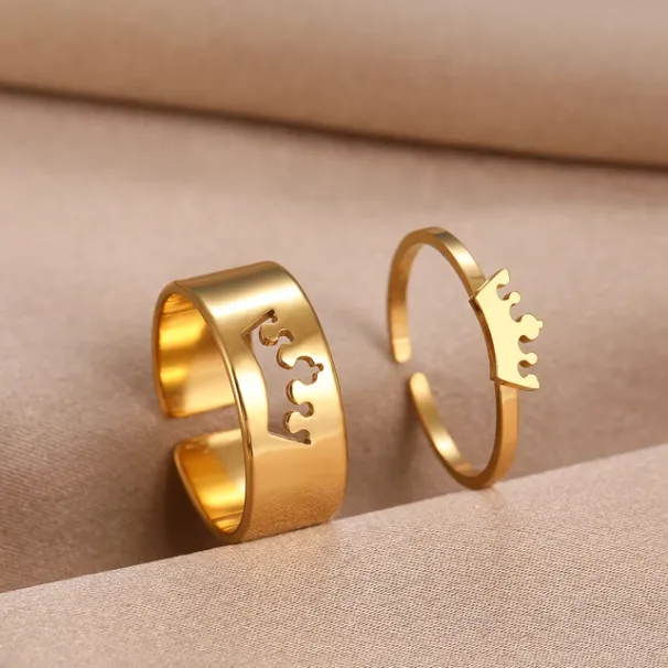 Anelli in acciaio inossidabile alla moda, corona classica, anello di coppia regolabile alla moda per donne, gioielli, matrimonio, amante, ragazza, regalo di fidanzamento_voghion.com