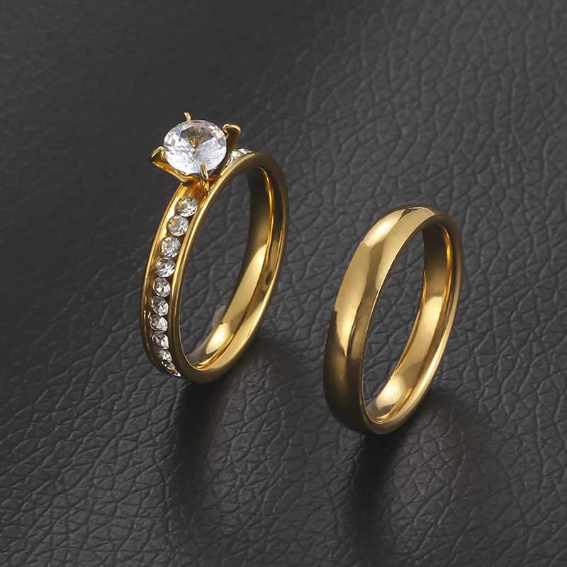 Mode Zirkon Paar Ringe Gold Arc-Shaped Diamant Titan Schmuck Edelstahl Ehering_voghion.com