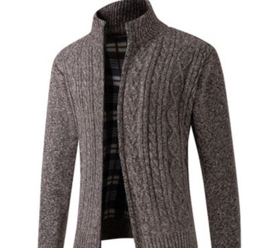 Men's Clothing men's jacket stand collar youth plus velvet thickened coat men's sweater casual twisted flower knitted cardigan top_voghion.com
