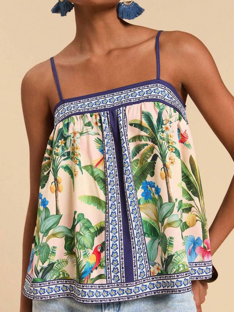 Women's Clothing Printed Spring And Summer Vacation Vest Personality Casual Loose Tops_voghion.com