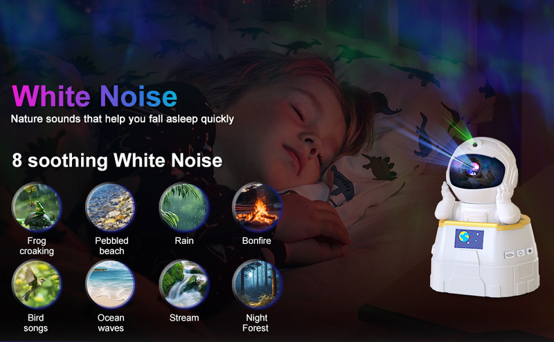 Astronaut Galaxy Projector - Dual Function- Projector And Night Light, USB Powered, Remote Control & Timer, Bluetooth Speaker - With White Noise_voghion.com