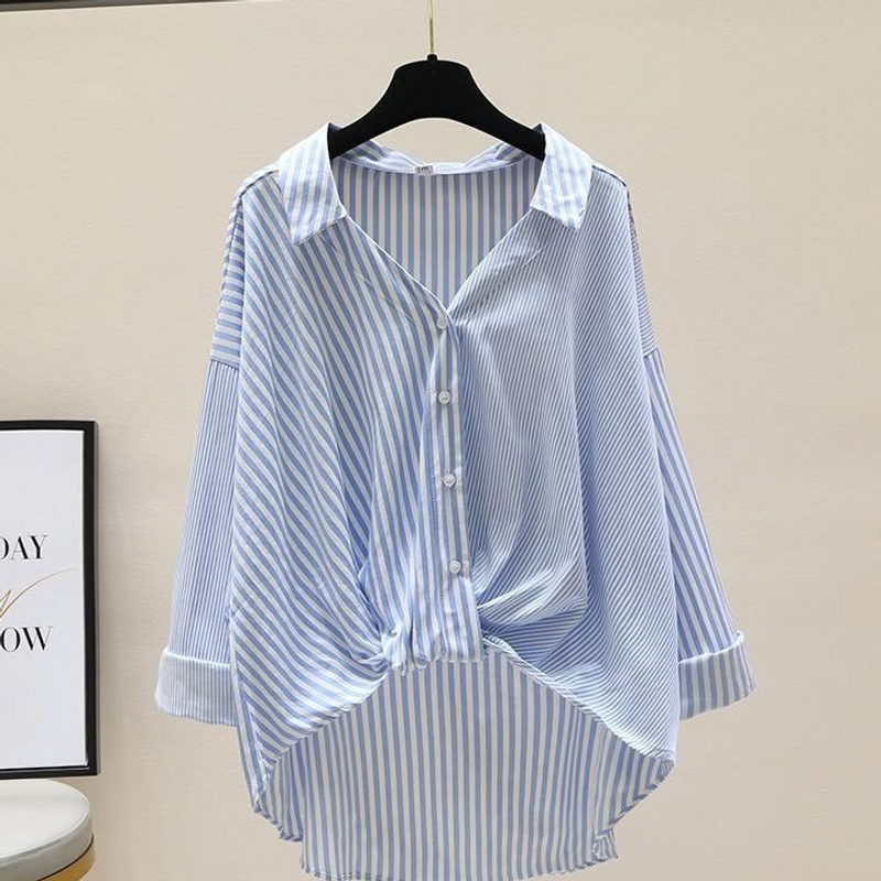 Women's Clothing Summer And Autumn Design Niche Loose Shirt Long Sleeved Women's Tops Short In Front And Long In The Back_voghion.com