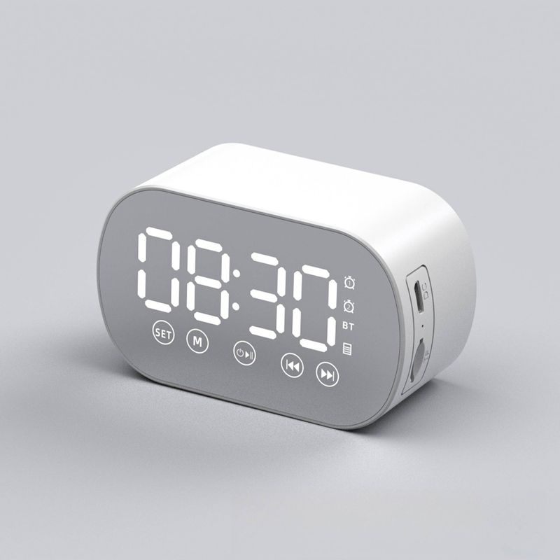 Smart AI Bluetooth Speaker With Mirror Display (Alarm Clock, FM Radio, TF Card Playback - Voice Control & Touch Screen, Modern Home Office Gadget)​​_voghion.com