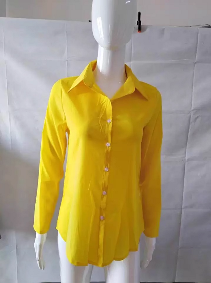 Women's Clothing Hot Sale Long Sleeved Ladies Lapel Button Down Shirt Top 88025_voghion.com