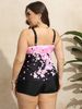 Plus Size Vacay Swimsuit Set, Women's Plus Floral Print Tank Top & Shorts High Stretch Swimsuit 2pcs Set, Women Plus Size Two Piece Set_voghion.com