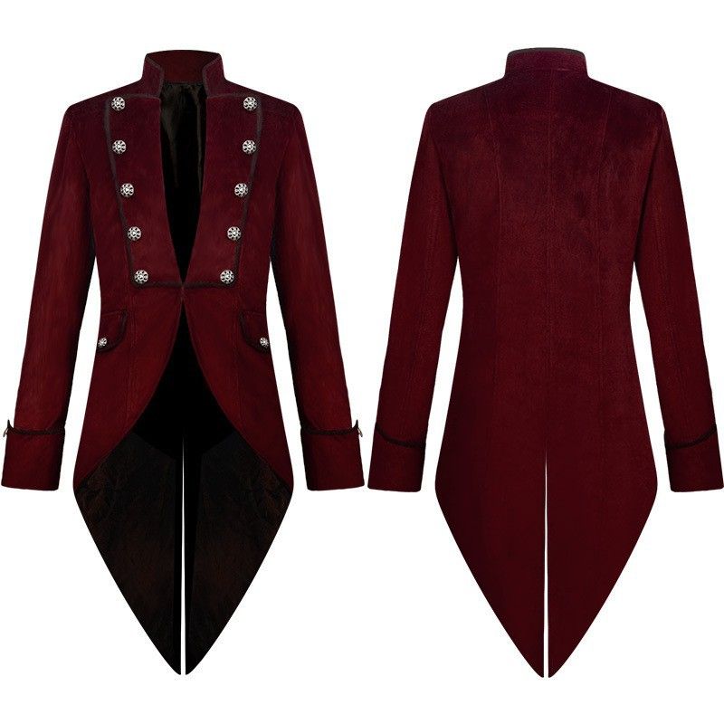 Queue-de-pie en velours pour homme – Veste habillée gothique victorienne à col montant, pour spectacle et cosplay_voghion.com