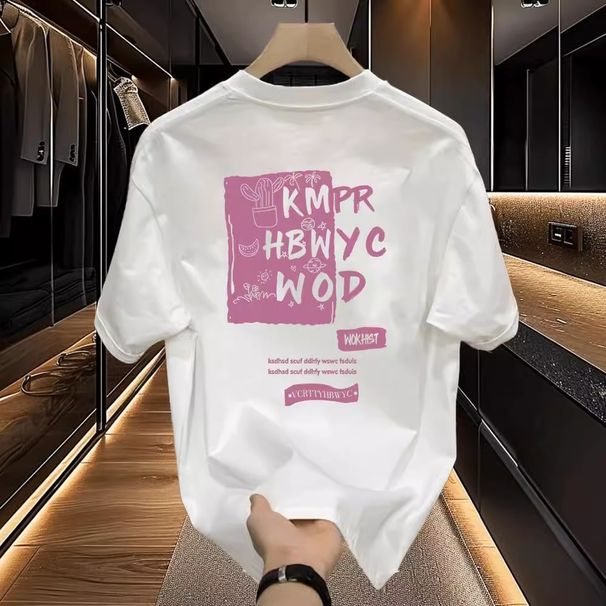 T-shirt a maniche corte in cotone pesante di bell'aspetto da uomo - lettere in vaso per giovani uomini e donne da strada, collo rotondo ampio e comodo_voghion.com