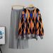Lockerer Rautenpullover für Damen, zweiteiliger Anzug, gestrickte Hose mit weitem Bein_voghion.com