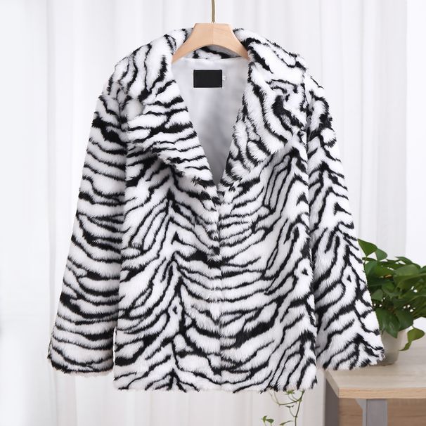 Women's clothing imitation fur imitation fur mid-length suit sexy snow white tiger pattern imitation fur jacket black and white selection_voghion.com