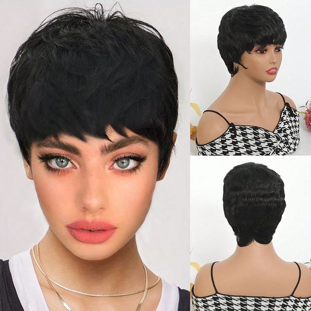 Női egyenes, rövid, egyenes haj, 10 cm-es, 90 g-os kémiai szálas paróka, női rövid paróka fejvédő_voghion.com