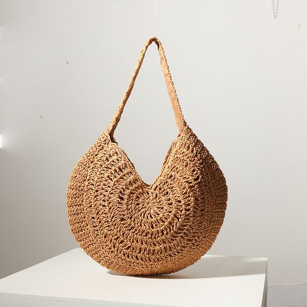 New Straw Bag Large Capacity Straw Bag Woven Bag Single Shoulder Handbag Round Women's Bag Holiday Beach Bag_voghion.com