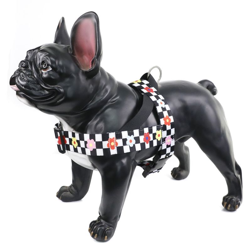 Pet Black And White Checkerboard Dog Harness Leash French Bulldog Walking Rope_voghion.com