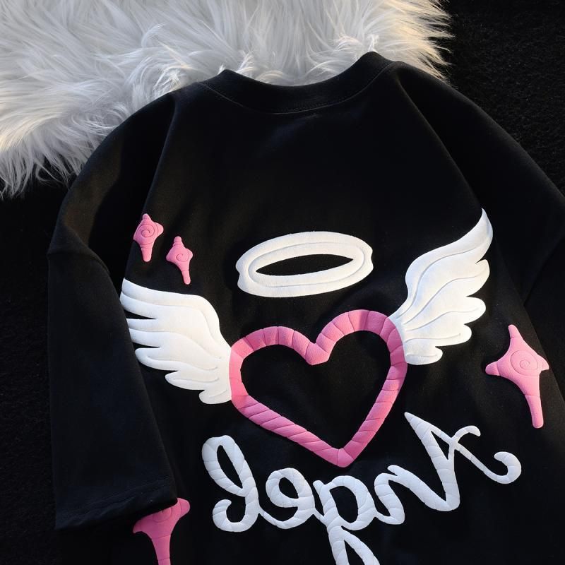 Men's Clothing Foam Angel Love Short Sleeved T Shirt Women_voghion.com