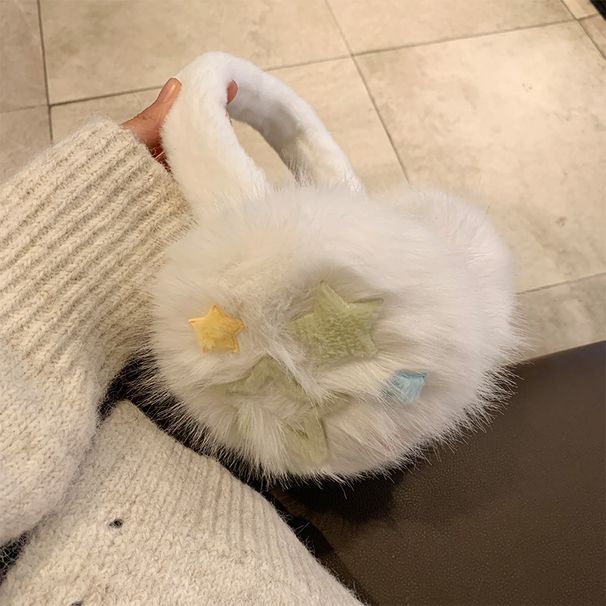 Paraorecchie in peluche bianco stella per donna, paraorecchie invernali pieghevoli e caldi, più protezione per le orecchie in velluto antigelo_voghion.com