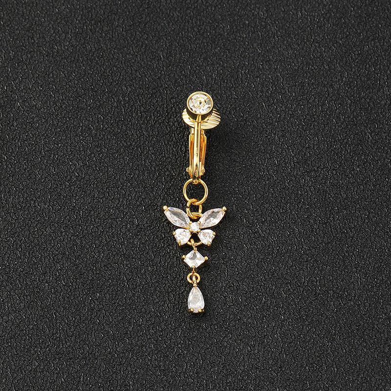 Piercing de umbigo em aço inoxidável, borboleta fofa, brilhante, dança do ventre, joia, piercing corporal, anel de umbigo para mulheres e meninas_voghion.com