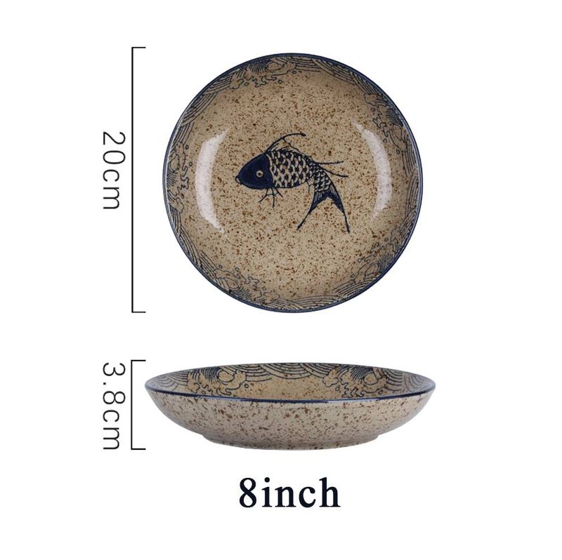 Japanse retro creatieve keramische borden van 20 cm, traditionele rijstborden voor in de eetkamer, keukengerei, diepe ronde borden met groenteglazuur_voghion.com