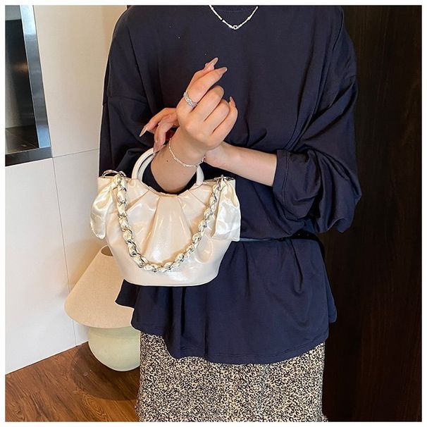 Squisita piccola borsa a tracolla monospalla estiva 2025, nuova, con tracolla a catena plissettata in tinta unita_voghion.com