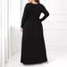 Plus Size Solid Color Dress Europäische und amerikanische lässige Taille Langarm Rundhals Plus Langes Kleid_voghion.com