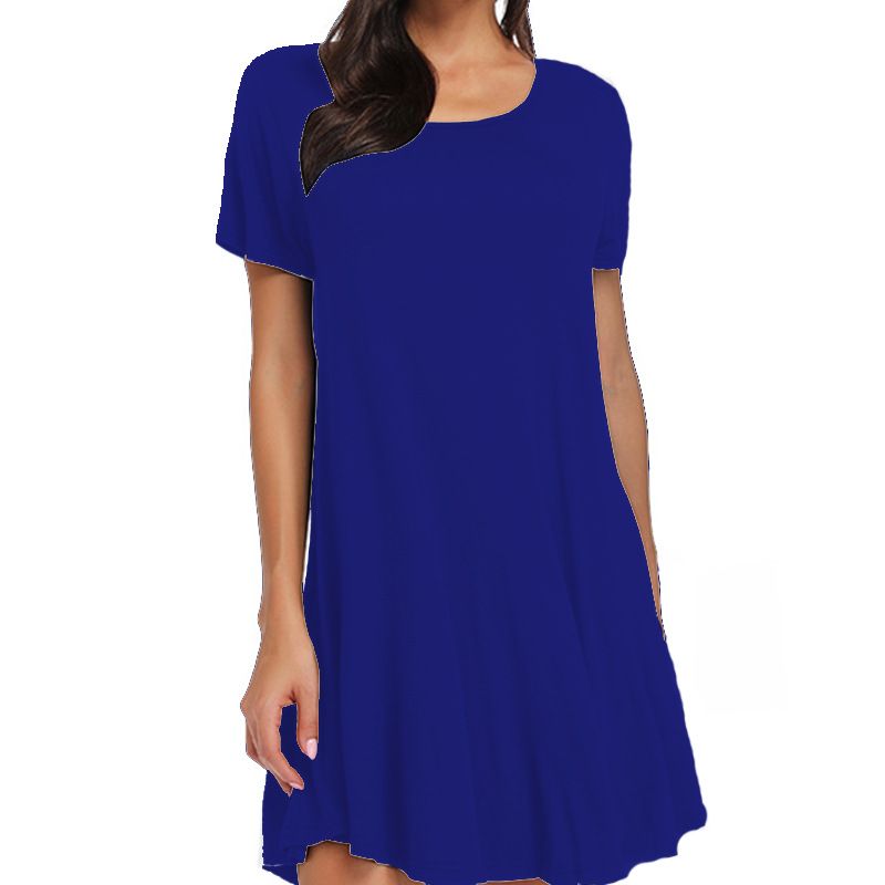 2023 New Summer Women's T-shirt Solid Color Short Sleeve Dress_voghion.com