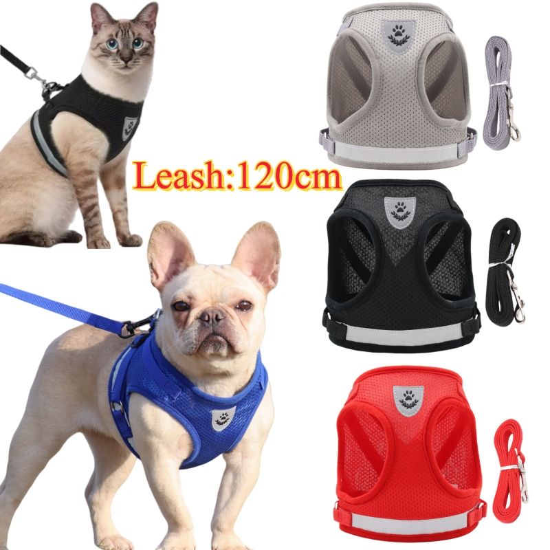 Vest, Leash And Harness Set, Adjustable Mesh Harness, Cat, Leash, Harnesses For Puppies, Bulldog, Corgi, Dog By PawParty Store_voghion.com