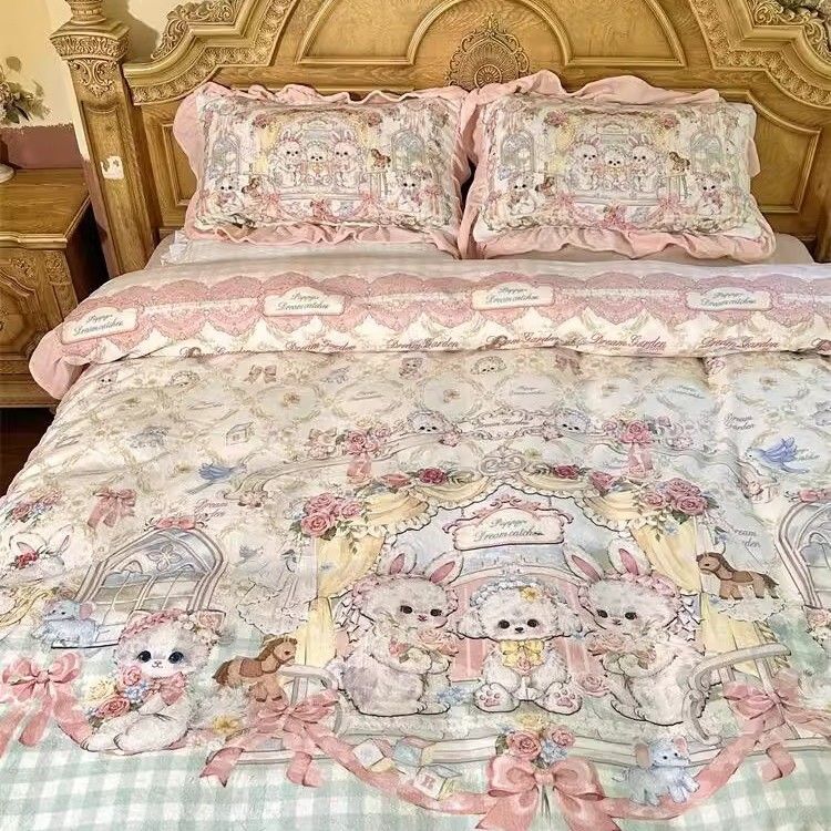 Autumn/Winter Thickened Warm Fleece Four-Piece Set With Coral Fleece Duvet Cover_voghion.com