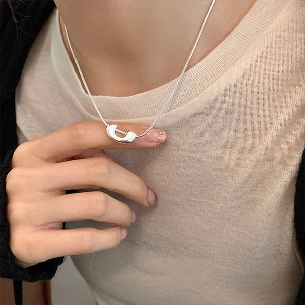 Collana liscia a forma di U Sterling VENUS Sier per donna Ragazza Semplice Design Gioielli Regalo di compleanno Gocce_voghion.com